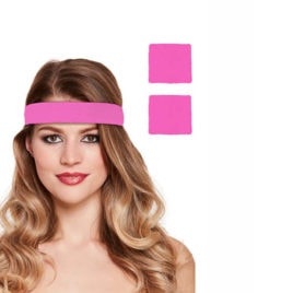 1980s Pink Neon Headband and Wristband Set