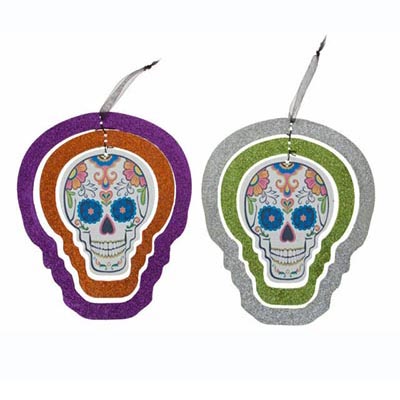 dead of the dead, decorations, day of the dead hanging glitter skull decoration