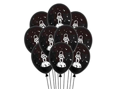 12" black space balloons, galaxy balloons.