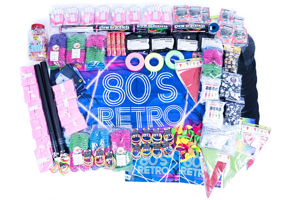 party delivery, themed party boxes, 80s party decorations, 80s party ideas, 80s party decorations DIY